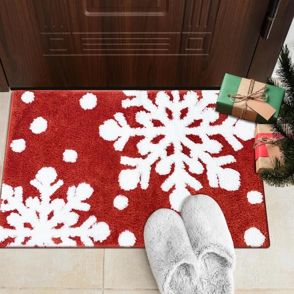 20x30 Inch Red Christmas Mat – Soft Polyester & Microfiber Holiday Rug